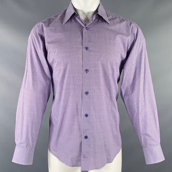 BUGATCHI Size M Purple White Dots Cotton Long Sleeve Shirt - Picture 1 of 8